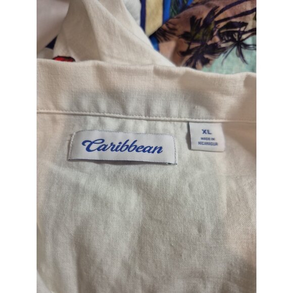 Caribbean Men' Shirt Size XL Linen Blend Short Sleeve button Up White (44) - Picture 11 of 11